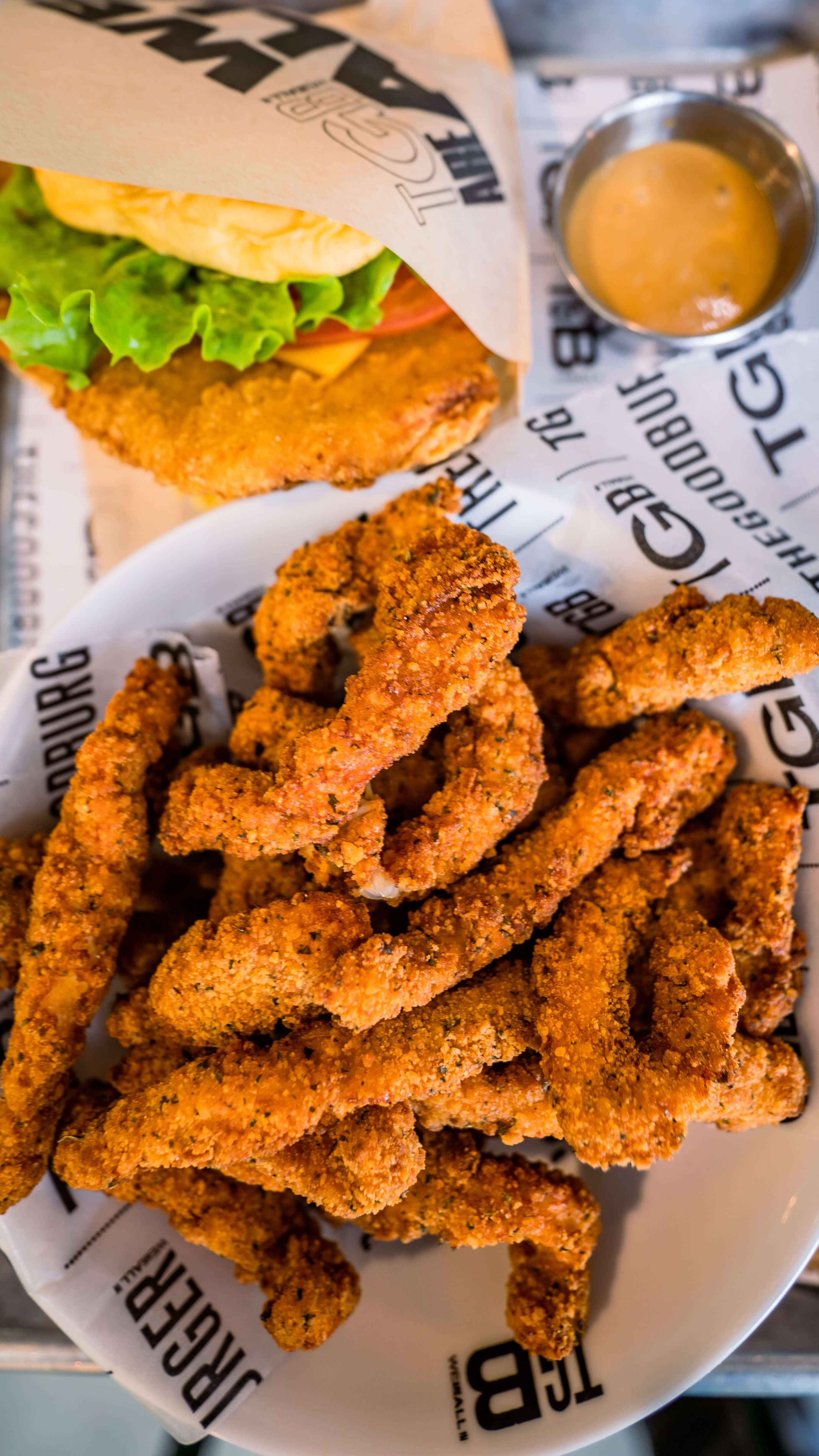 A portion of fried chicken strips