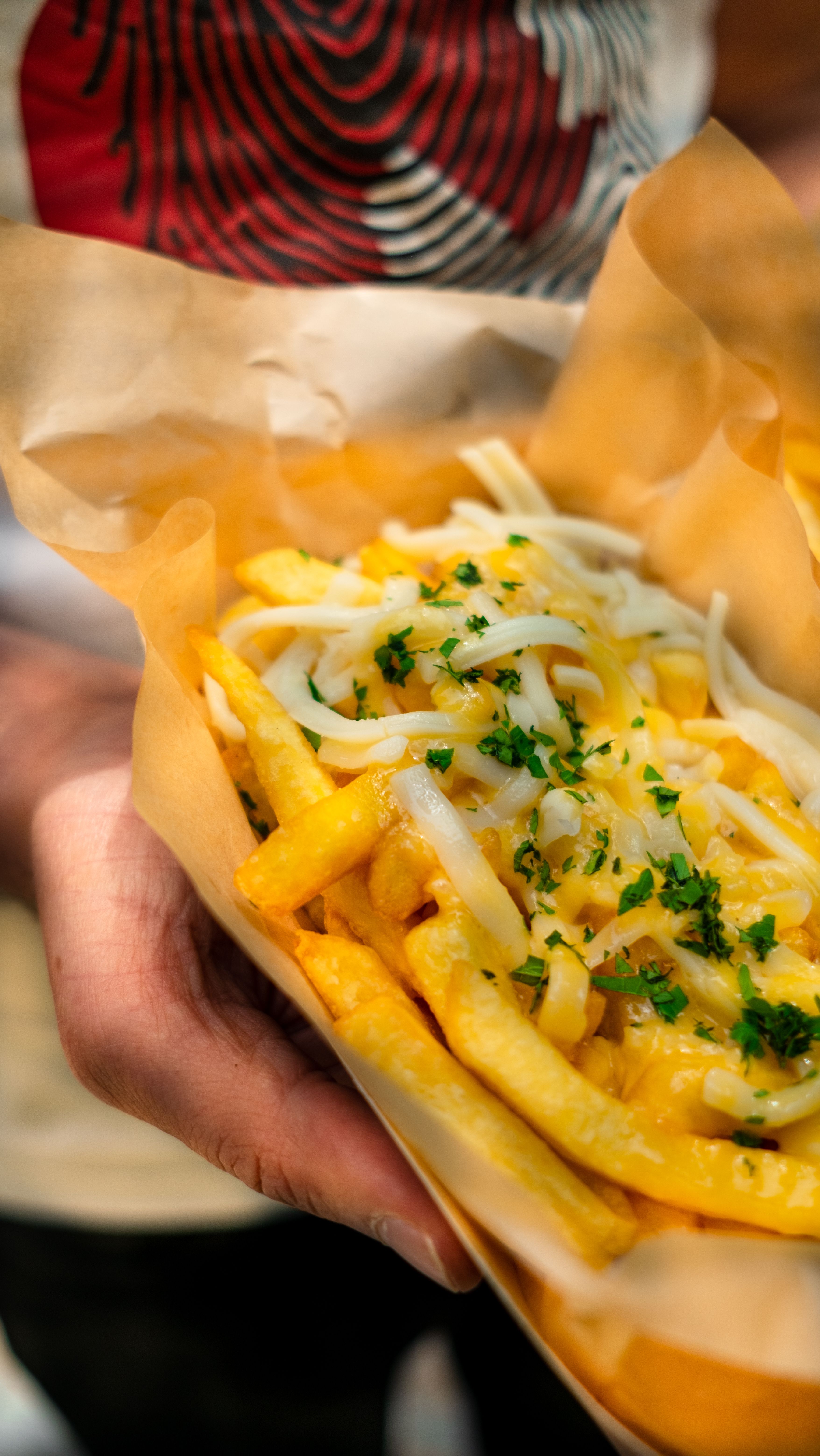 A smaller portion of chips and cheese